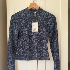 & Other Stories Navy Floral Long Sleeve Top